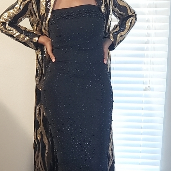 Black Rhinestone and Pearl Midi Tube Dress - Picture 4 of 5